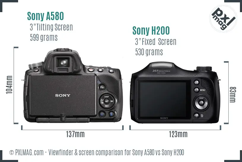 Sony A580 vs Sony H200 Screen and Viewfinder comparison