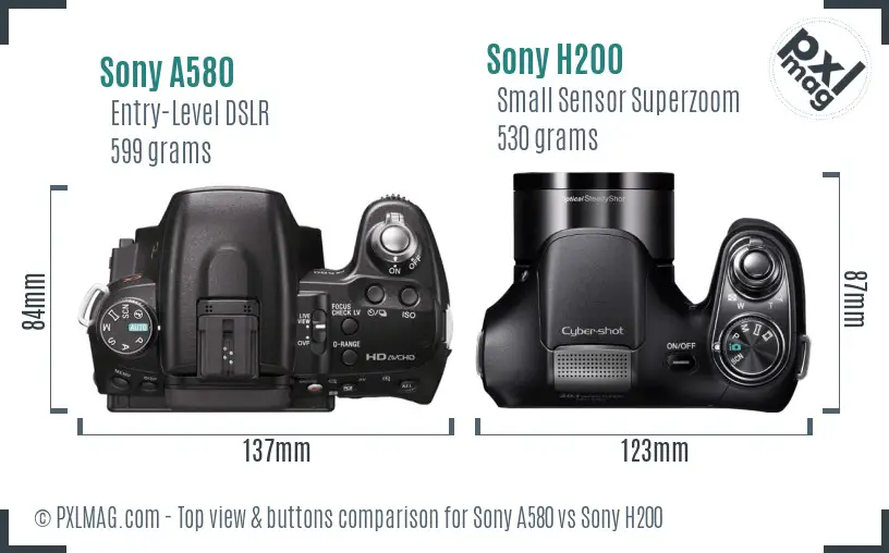Sony A580 vs Sony H200 top view buttons comparison