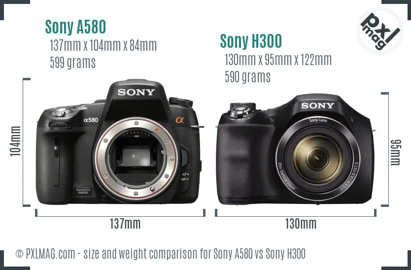 Sony A580 vs Sony H300 size comparison
