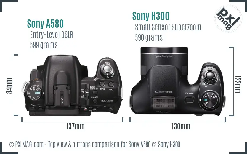 Sony A580 vs Sony H300 top view buttons comparison