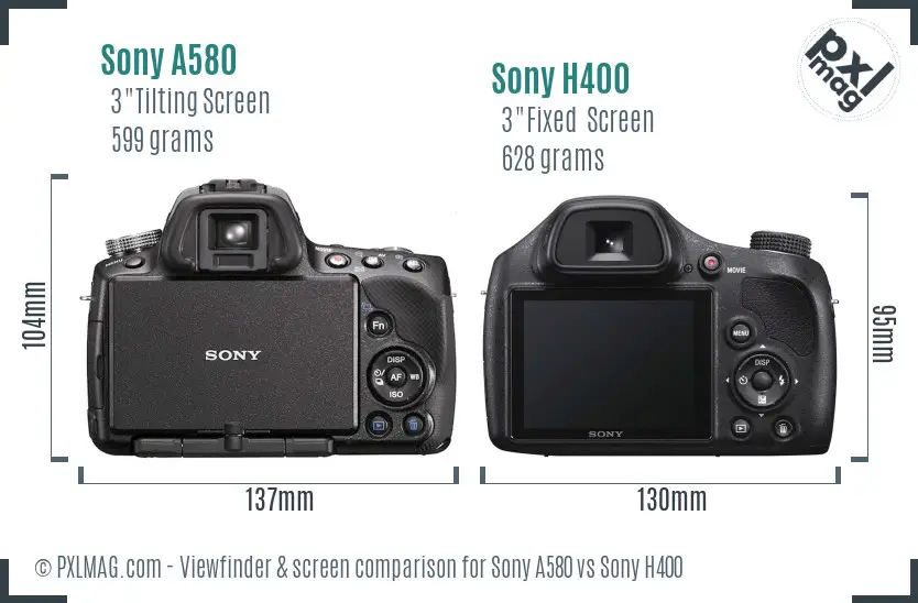 Sony A580 vs Sony H400 Screen and Viewfinder comparison
