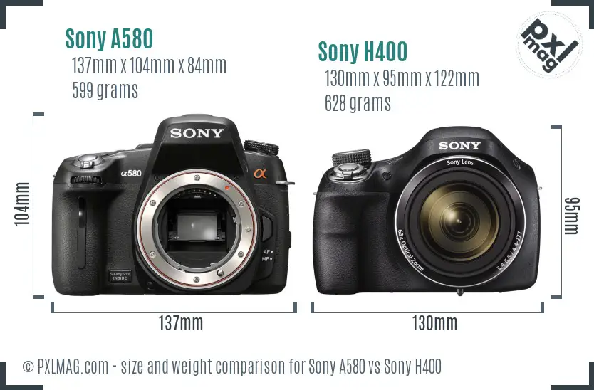 Sony A580 vs Sony H400 size comparison