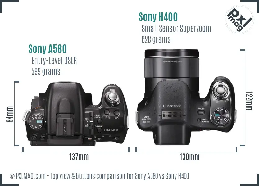 Sony A580 vs Sony H400 top view buttons comparison