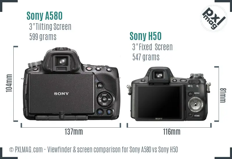 Sony A580 vs Sony H50 Screen and Viewfinder comparison