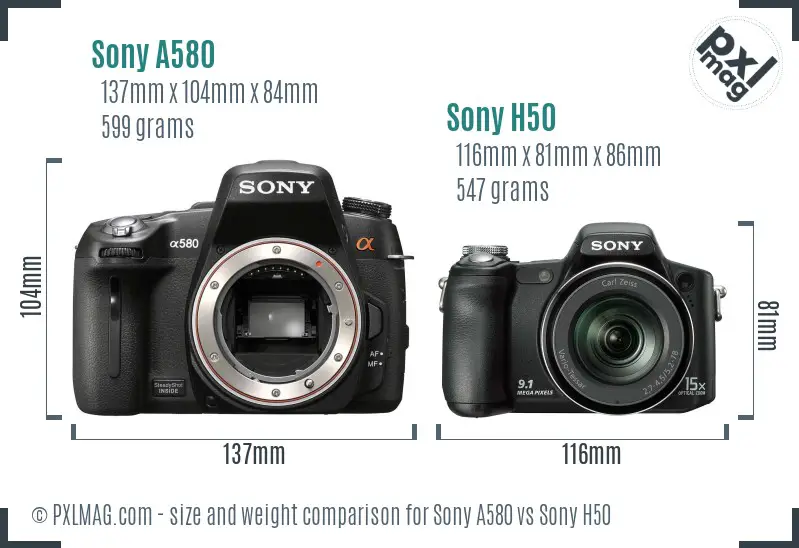 Sony A580 vs Sony H50 size comparison