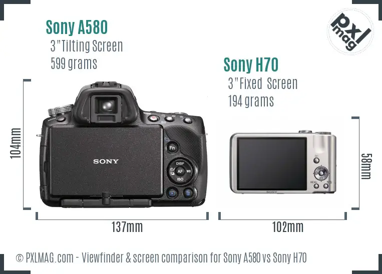 Sony A580 vs Sony H70 Screen and Viewfinder comparison