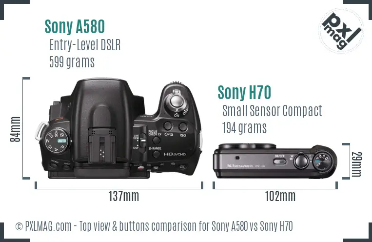 Sony A580 vs Sony H70 top view buttons comparison