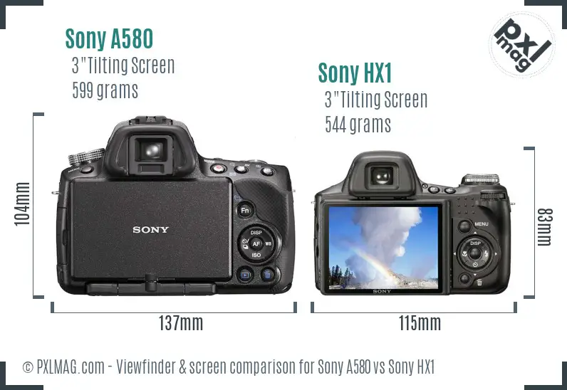 Sony A580 vs Sony HX1 Screen and Viewfinder comparison