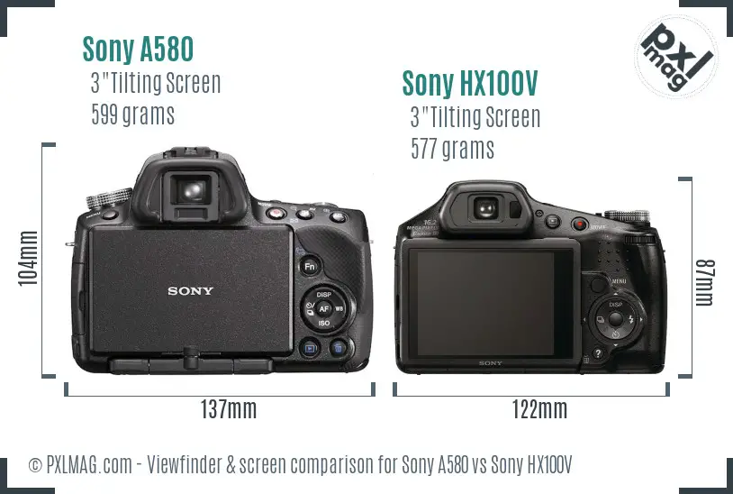 Sony A580 vs Sony HX100V Screen and Viewfinder comparison