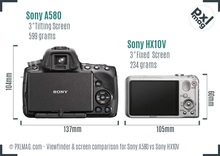 Sony A580 vs Sony HX10V Screen and Viewfinder comparison