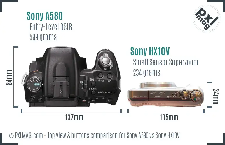 Sony A580 vs Sony HX10V top view buttons comparison