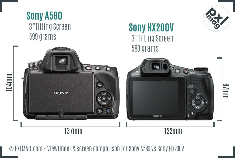 Sony A580 vs Sony HX200V Screen and Viewfinder comparison