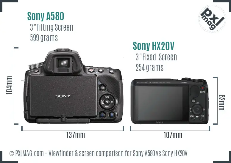 Sony A580 vs Sony HX20V Screen and Viewfinder comparison