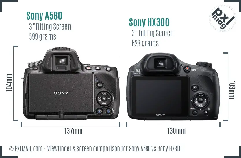 Sony A580 vs Sony HX300 Screen and Viewfinder comparison