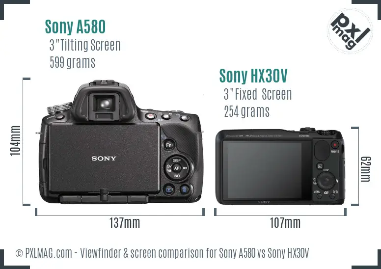 Sony A580 vs Sony HX30V Screen and Viewfinder comparison