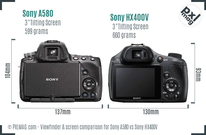 Sony A580 vs Sony HX400V Screen and Viewfinder comparison