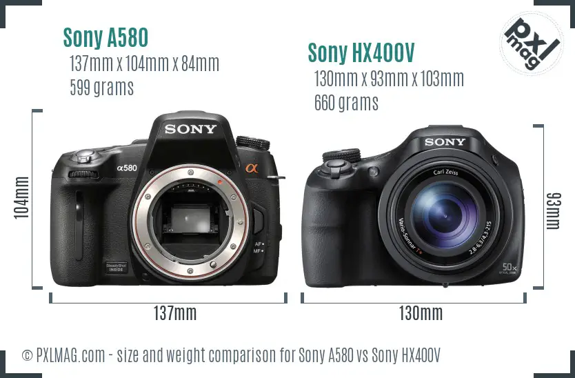 Sony A580 vs Sony HX400V size comparison