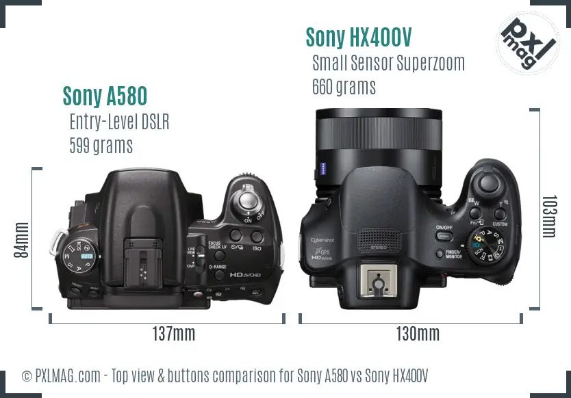 Sony A580 vs Sony HX400V top view buttons comparison