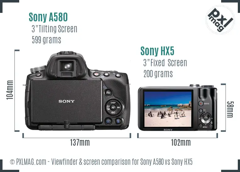 Sony A580 vs Sony HX5 Screen and Viewfinder comparison