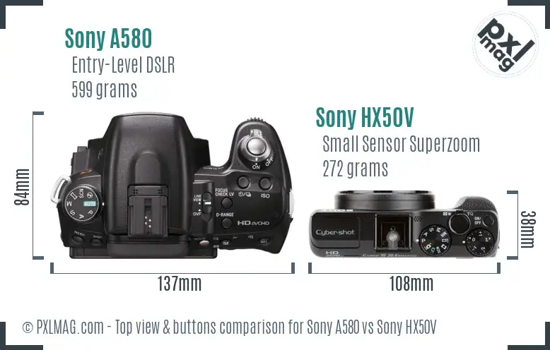 Sony A580 vs Sony HX50V top view buttons comparison
