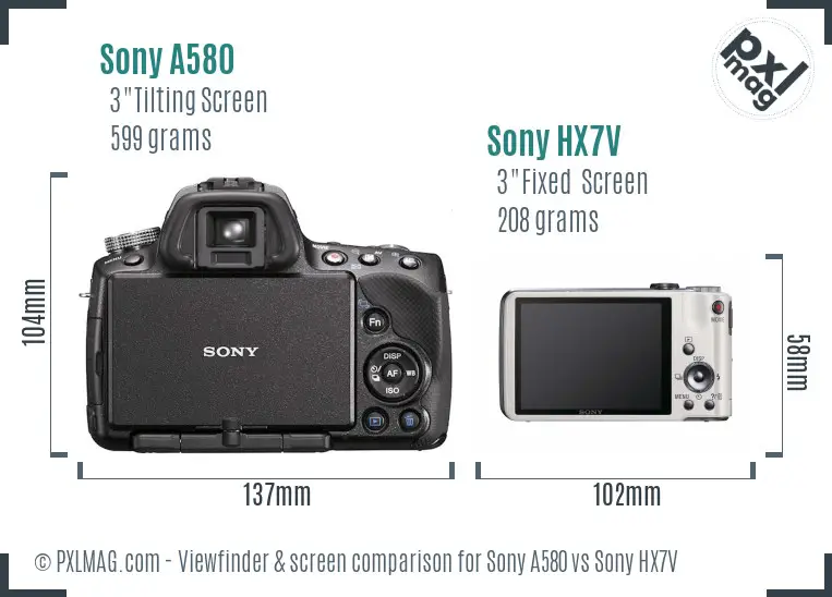 Sony A580 vs Sony HX7V Screen and Viewfinder comparison
