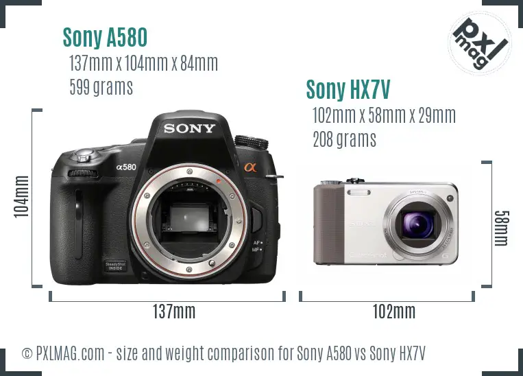 Sony A580 vs Sony HX7V size comparison