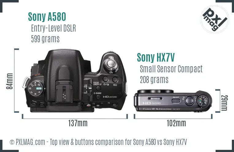 Sony A580 vs Sony HX7V top view buttons comparison