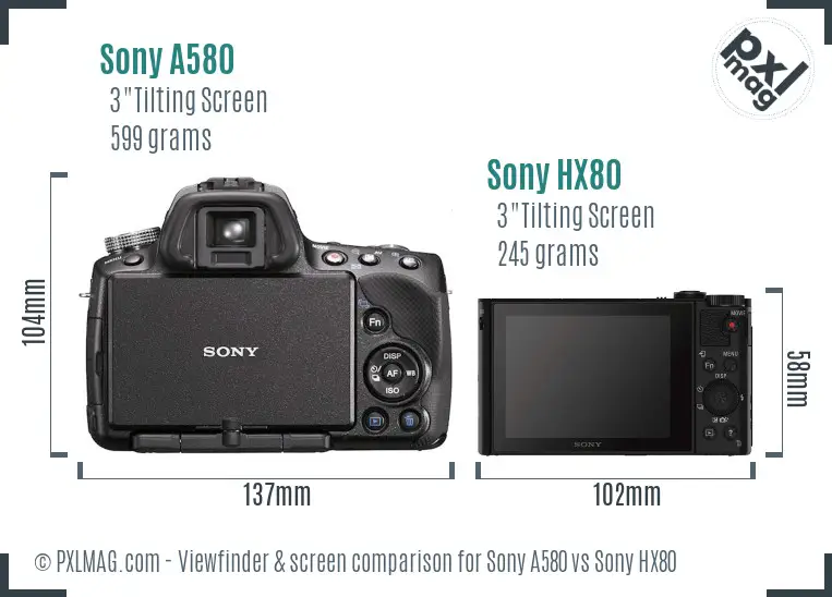 Sony A580 vs Sony HX80 Screen and Viewfinder comparison