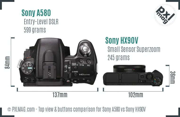 Sony A580 vs Sony HX90V top view buttons comparison