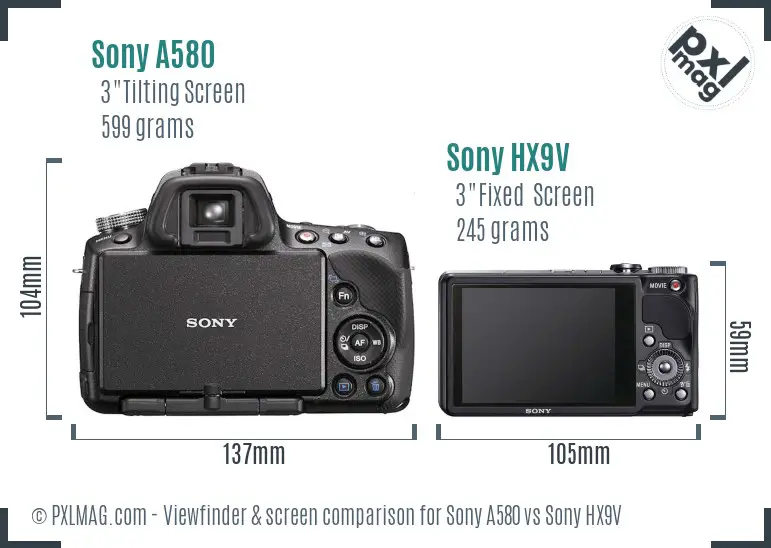 Sony A580 vs Sony HX9V Screen and Viewfinder comparison