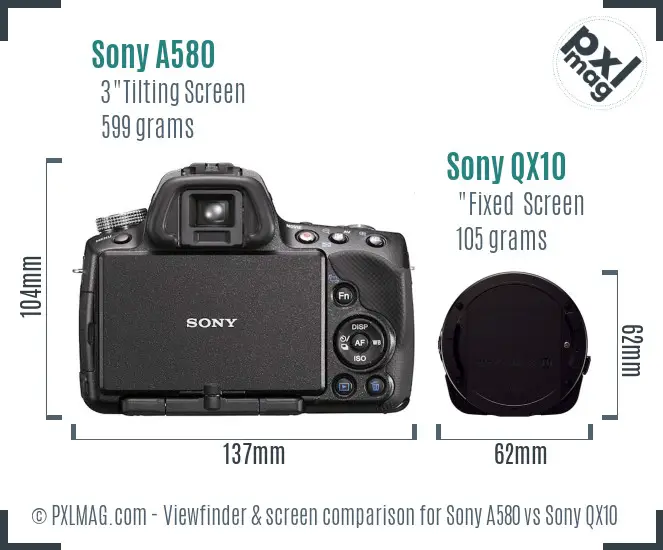 Sony A580 vs Sony QX10 Screen and Viewfinder comparison