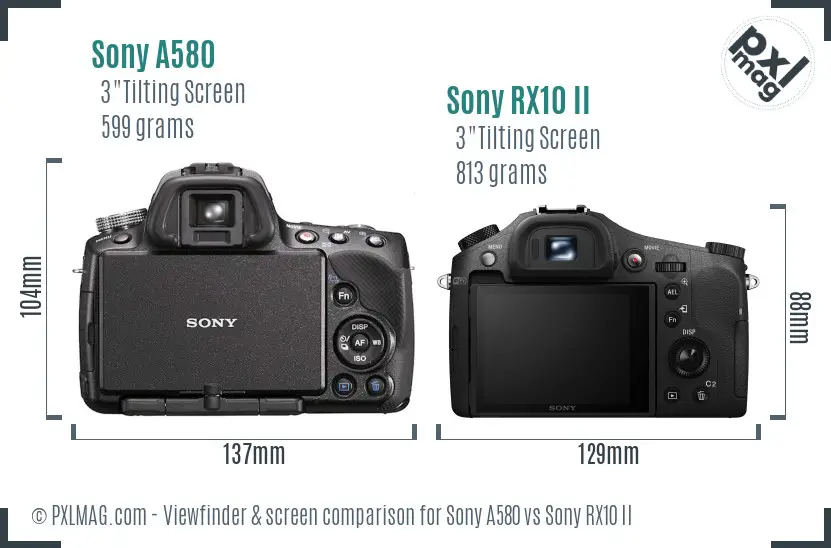 Sony A580 vs Sony RX10 II Screen and Viewfinder comparison