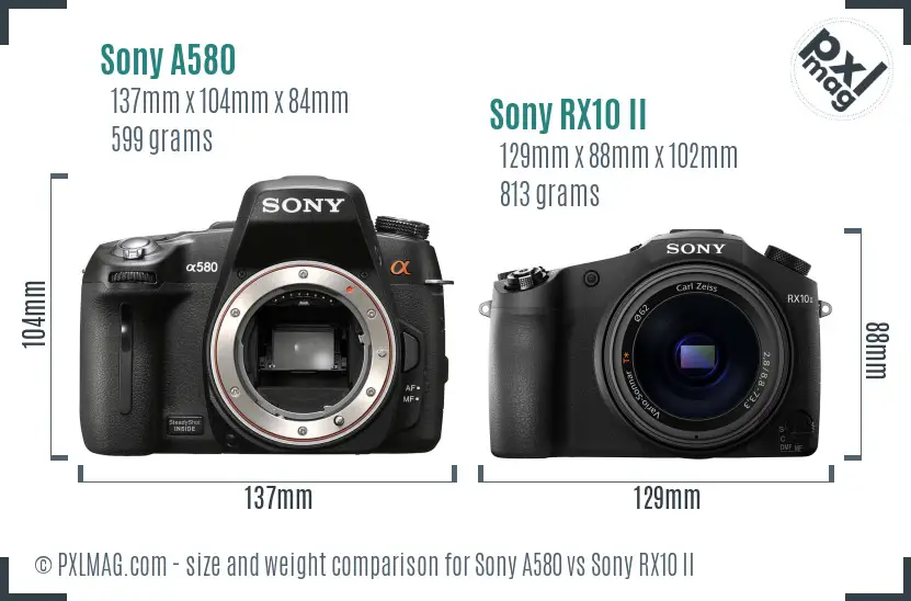 Sony A580 vs Sony RX10 II size comparison