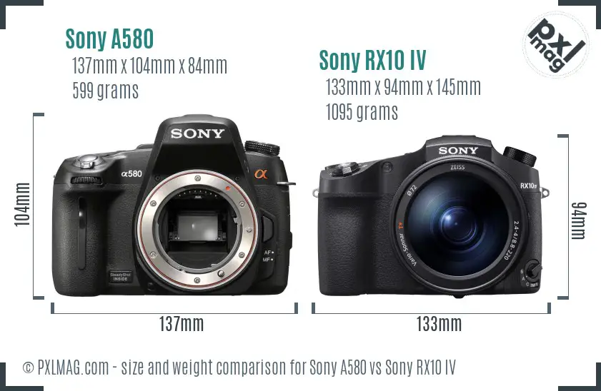 Sony A580 vs Sony RX10 IV size comparison