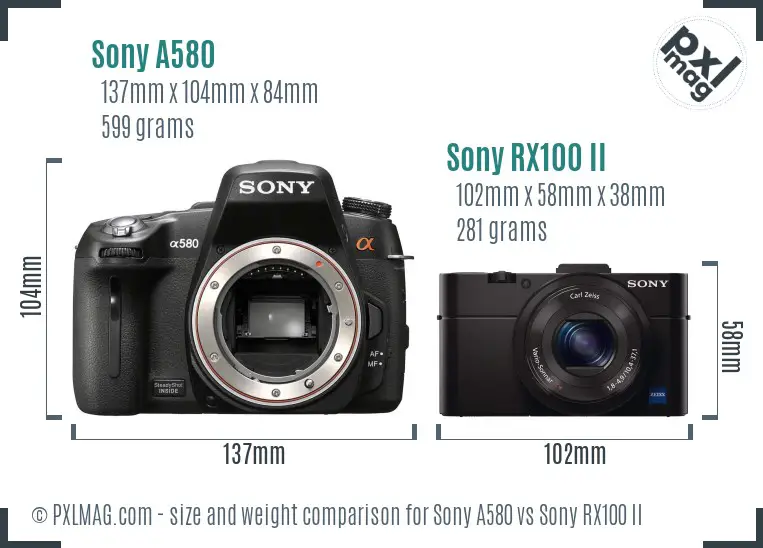 Sony A580 vs Sony RX100 II size comparison