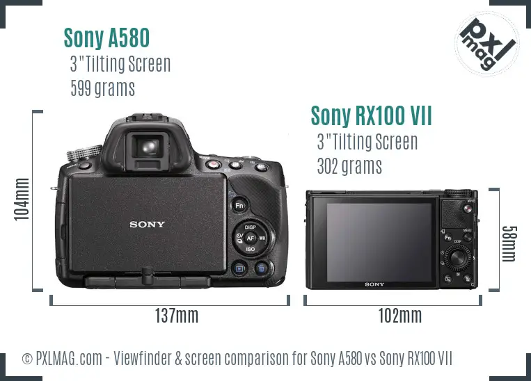 Sony A580 vs Sony RX100 VII Screen and Viewfinder comparison