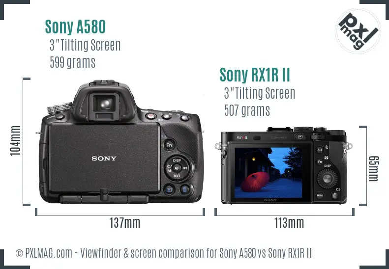 Sony A580 vs Sony RX1R II Screen and Viewfinder comparison