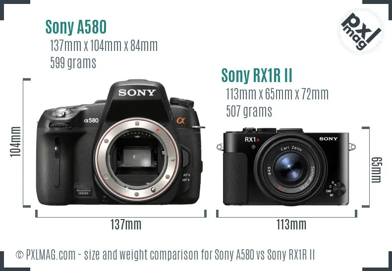 Sony A580 vs Sony RX1R II size comparison