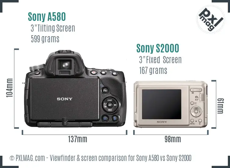 Sony A580 vs Sony S2000 Screen and Viewfinder comparison
