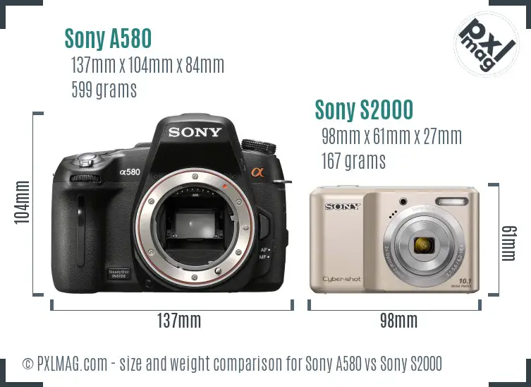 Sony A580 vs Sony S2000 size comparison