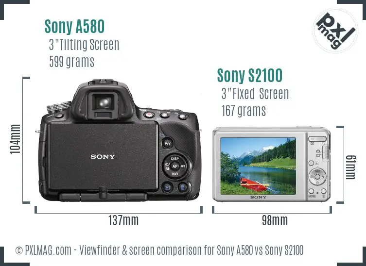 Sony A580 vs Sony S2100 Screen and Viewfinder comparison