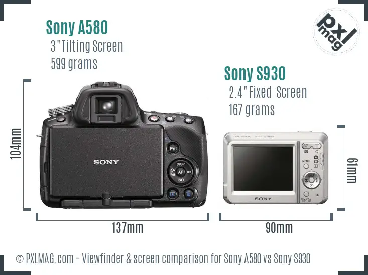 Sony A580 vs Sony S930 Screen and Viewfinder comparison