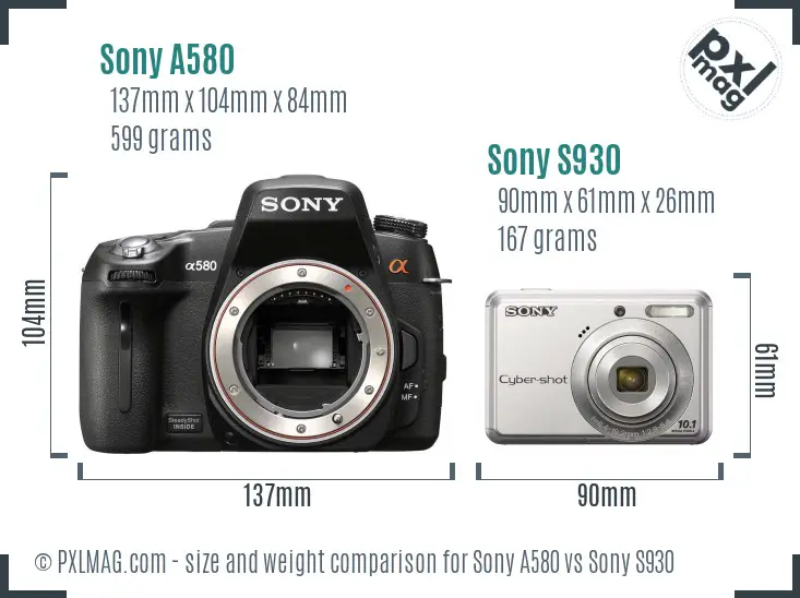 Sony A580 vs Sony S930 size comparison