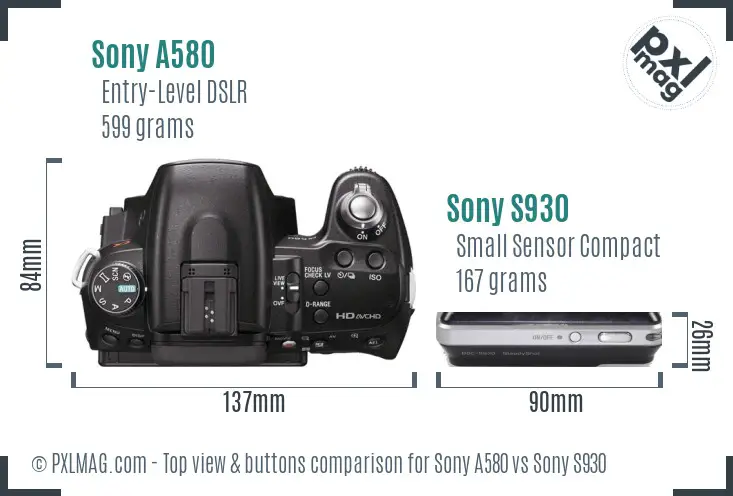 Sony A580 vs Sony S930 top view buttons comparison