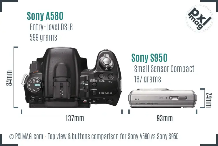 Sony A580 vs Sony S950 top view buttons comparison