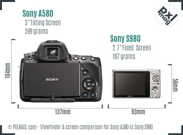 Sony A580 vs Sony S980 Screen and Viewfinder comparison