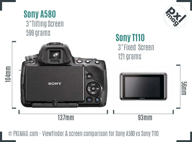 Sony A580 vs Sony T110 Screen and Viewfinder comparison