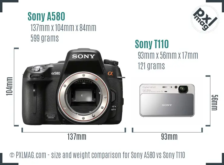 Sony A580 vs Sony T110 size comparison