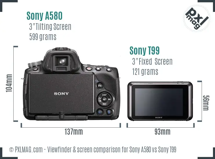 Sony A580 vs Sony T99 Screen and Viewfinder comparison