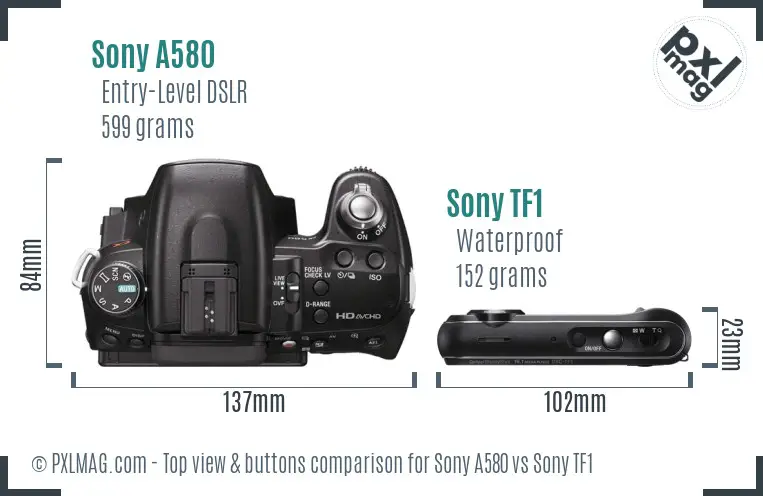 Sony A580 vs Sony TF1 top view buttons comparison